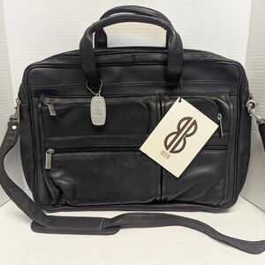 Bill Blass Black Leather Messenger Crossbody Bag Soft Briefcase for Men 16x11x3"